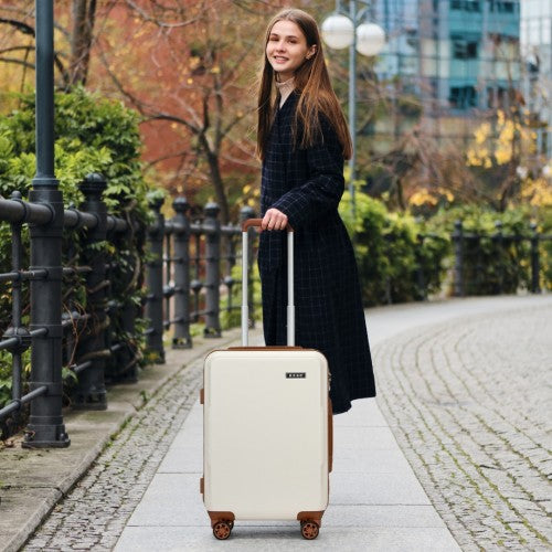 KSK2494 - Kono 20 Inch Cabin Size Minimalist Hard Shell ABS+PC Carry-On Suitcase with TSA Lock 360° Spinner Wheels - Cream And Brown
