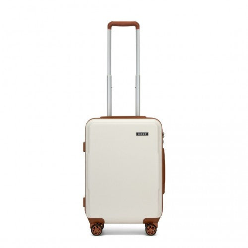 KSK2494 - Kono 20 Inch Cabin Size Minimalist Hard Shell ABS+PC Carry-On Suitcase with TSA Lock 360° Spinner Wheels - Cream And Brown
