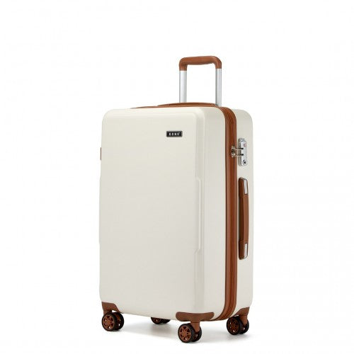 KSK2494 - Kono 3-Piece Minimalist Hard Shell ABS+PC Luggage Set with TSA Lock and 360° Spinner Wheels - Cream And Brown