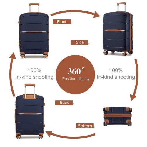 KSK2591 - Kono 20/24/28 inch PP Modern Scratch-Resistant Suitcase Set with TSA Lock & Stylish Brown Accents - Navy and Brown