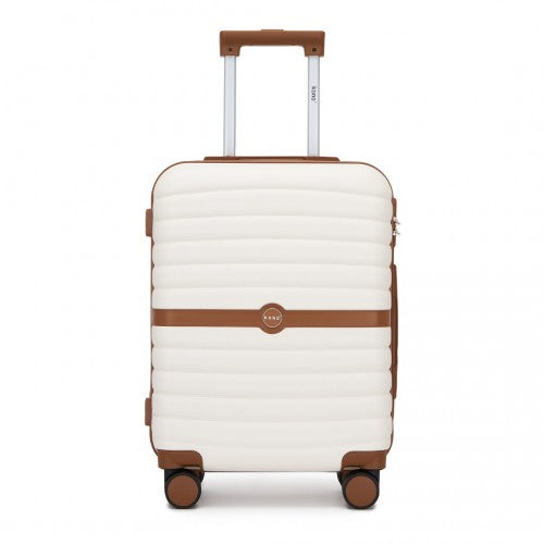KSK2592 - Kono ABS+PC 20-Inch Striped Design with Colour-Block Details Carry-On Cabin Suitcase with Silent Spinner Wheels - Cream and Brown