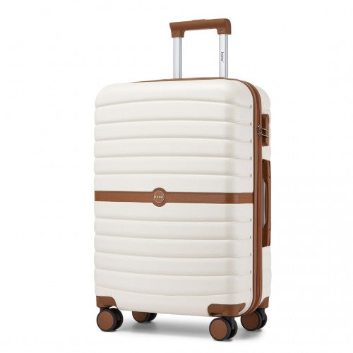 KSK2592 - Kono PC Striped Design with Colour-Block Details 3-Piece Hardshell Luggage Set with Spinner Wheels - Cream and Brown