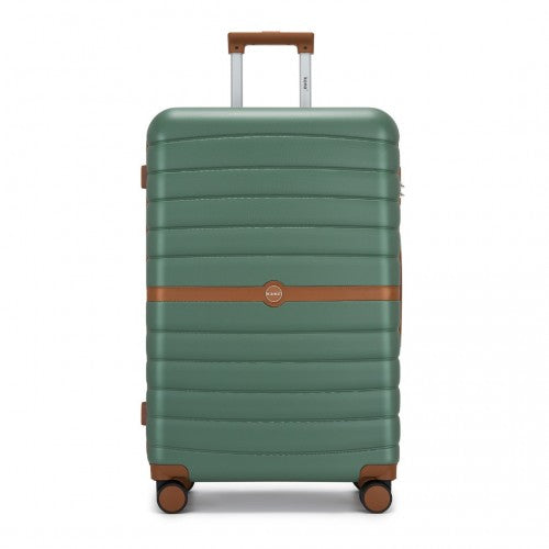 KSK2592 - Kono ABS+PC 28-Inch Striped Design with Colour-Block Details Large Checked Luggage for Longer Travels - Green and Brown
