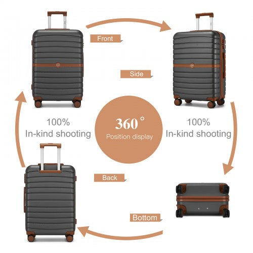 KSK2592 - Kono ABS+PC 28-Inch Striped Design with Colour-Block Details Large Checked Luggage for Longer Travels - Grey and Brown