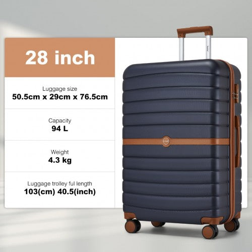 KSK2592 - Kono ABS+PC 28-Inch Striped Design with Colour-Block Details Large Checked Luggage for Longer Travels - Navy and Brown