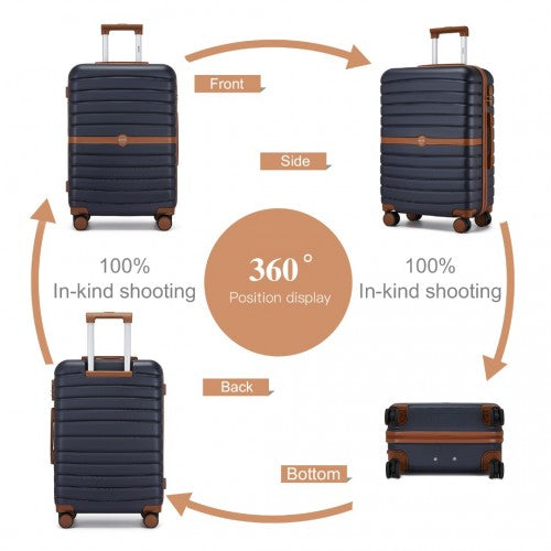 KSK2592 - Kono ABS+PC Striped Design with Colour-Block Details 3-Piece Hardshell Luggage Set with Spinner Wheels - Navy and Brown