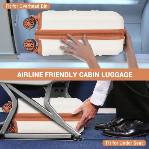 KSK2596 - Kono 16 Inch ABS Hard Shell Under-Seat Cabin Suitcase with Spinner Wheels - Cream And Brown