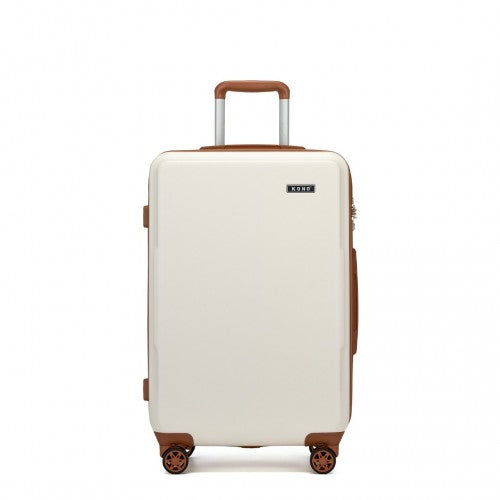 KSK2494 - Kono 24 Inch Minimalist Hard Shell ABS+PC Check-In Suitcase with TSA Lock 360° Spinner Wheels - Cream And Brown