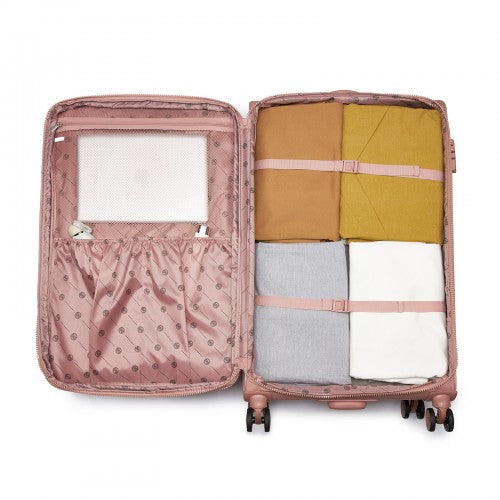 KSN2593 - 30 inch Women's Lightweight Softshell Suitcase with Spinner Wheels and Spacious Compartments - Pink