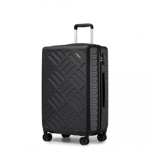 KSS2495 - Supercase 3-Piece Sleek Geometric Pattern Hard Shell ABS+PC Suitcase Set with TSA Lock For Effortless Travel - Black