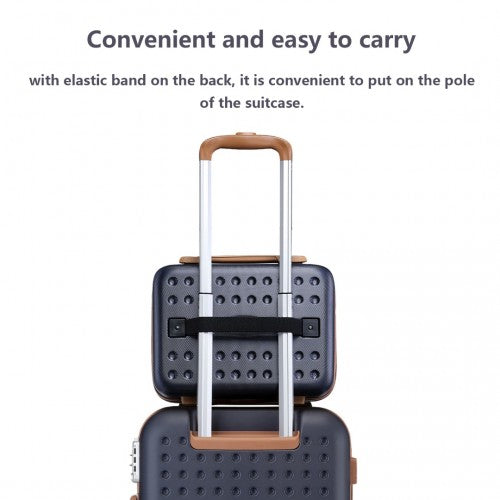 KSK2486 - Kono Stylish ABS+PC 13 Inch Polka Dot Hard Shell Vanity Case - Navy And Brown