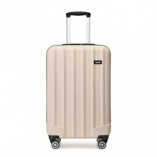 K1773-1L - Kono 19 Inch Cabin Size ABS+PC Hard Shell Luggage with Vertical Stripes - Ideal for Carry-On - Beige