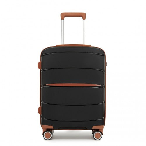 KSK2591 - Kono 20-Inch PP Modern Scratch-Resistant Cabin Suitcase with TSA Lock & Stylish Brown Accents - Black and Brown