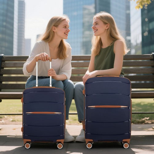 KSK2591 - Kono 24-Inch PP Modern Scratch-Resistant Medium Suitcase with TSA Lock & Stylish Brown Accents - Navy and Brown