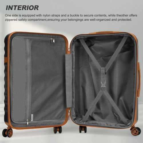 KSK2484 - Kono 32-Inch ABS+PC Extra Large Hard Shell Spinner Suitcase with Telescopic Handle - Black and Brown