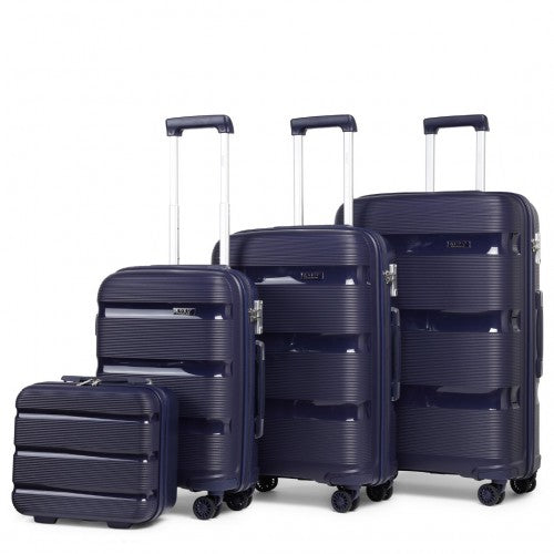 K2092L - Kono Bright Hard Shell PP Suitcase With TSA Lock And Vanity Case 4 Pieces Set - Classic Collection - Navy