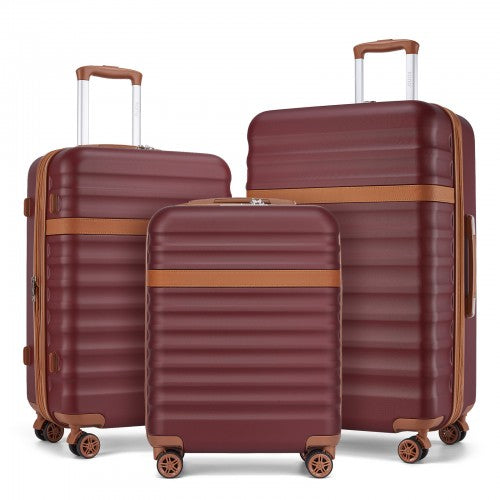 Kono KSK2484 - 3-Piece Expandable Luggage Set 20"/24"/28" Durable Hard Shell ABS+PC Suitcases with TSA Lock for Secure Travel - Burgundy And Brown
