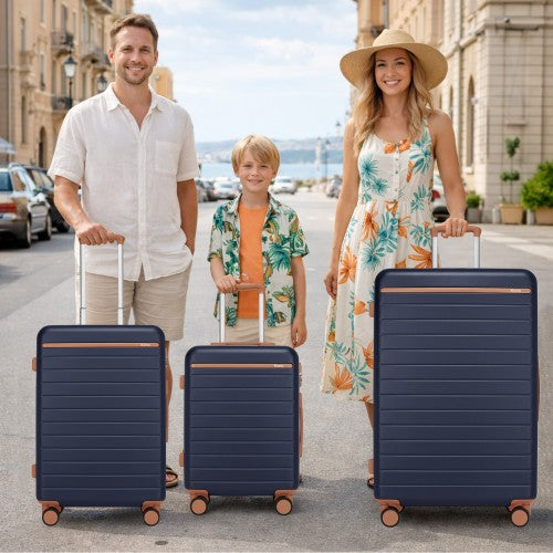 Kono KSK2584 20/24/28/12-inch navy and brown luggage set – set view