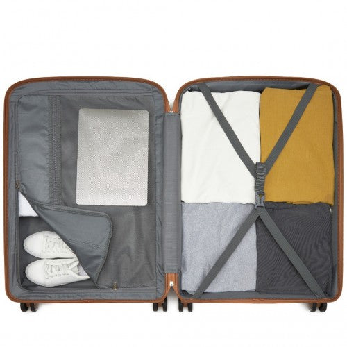 KSK2591 - Kono 20/24/28 inch PP Modern Scratch-Resistant Suitcase Set with TSA Lock & Stylish Brown Accents - Navy and Brown