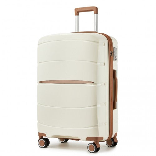 KSK2591 - Kono 20/24/28 inch PP Modern Scratch-Resistant Suitcase Set with TSA Lock & Stylish Brown Accents - Cream and Brown
