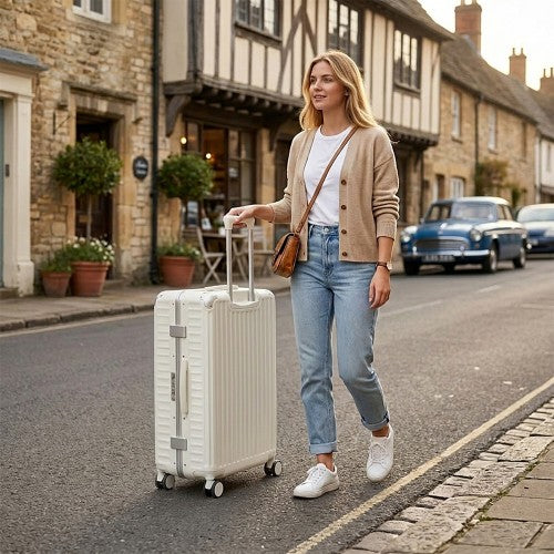 KSK2693 - Kono 3-Piece Zipperless Aluminium Frame Luggage Set with TSA Lock, Smart Travel Features - White