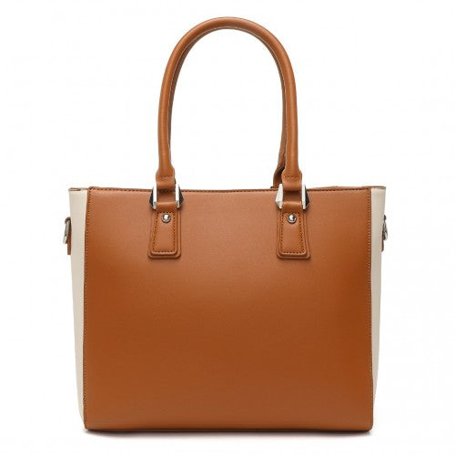 Easy Luggage LG1641 - Miss Lulu Leather Look V-Shape Shoulder Handbag - Brown And Beige