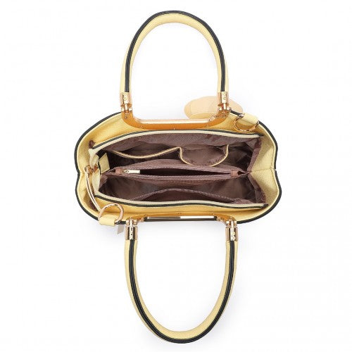 LG1847 - MISS LULU PU LEATHER ROSE HANGING ORNAMENT HANDBAG - YELLOW