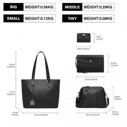 Miss Lulu LG2110 black handbag set – detail view 11