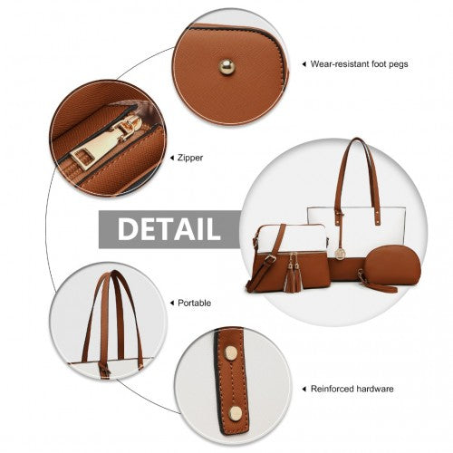 LG2023 - Miss Lulu Elegant 3-Piece Leather Look Tote Bag Set - Versatile & Chic for Every Occasion - Beige And Brown