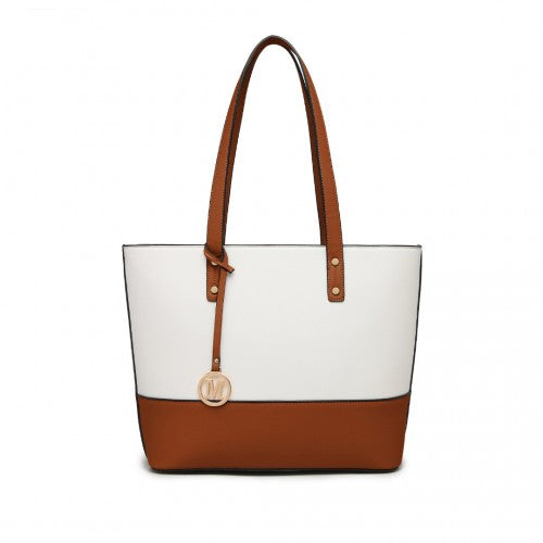 LG2023 - Miss Lulu Elegant 3-Piece Leather Look Tote Bag Set - Versatile & Chic for Every Occasion - Beige And Brown