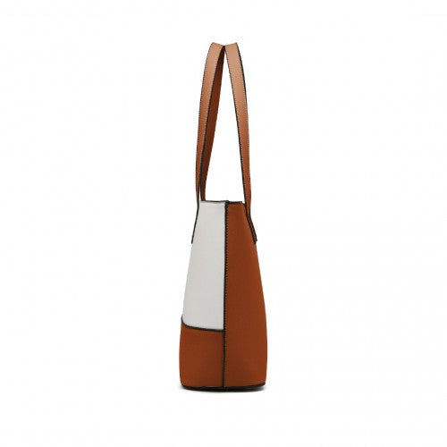 LG2023 - Miss Lulu Elegant 3-Piece Leather Look Tote Bag Set - Versatile & Chic for Every Occasion - Beige And Brown