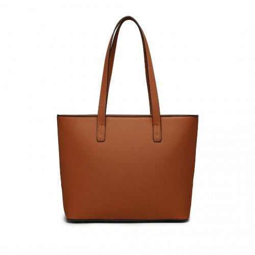 LG2023 - Miss Lulu Elegant 3-Piece Leather Look Tote Bag Set - Versatile & Chic for Every Occasion - Beige And Brown