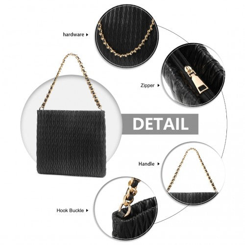Easy Luggage LG2338 - Miss Lulu Sophisticated Embossed PU Leather Commuter Shoulder Bag With Chain Strap - Black