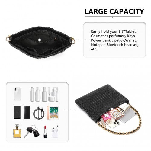 Easy Luggage LG2338 - Miss Lulu Sophisticated Embossed PU Leather Commuter Shoulder Bag With Chain Strap - Black
