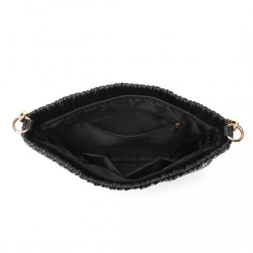 Easy Luggage LG2338 - Miss Lulu Sophisticated Embossed PU Leather Commuter Shoulder Bag With Chain Strap - Black