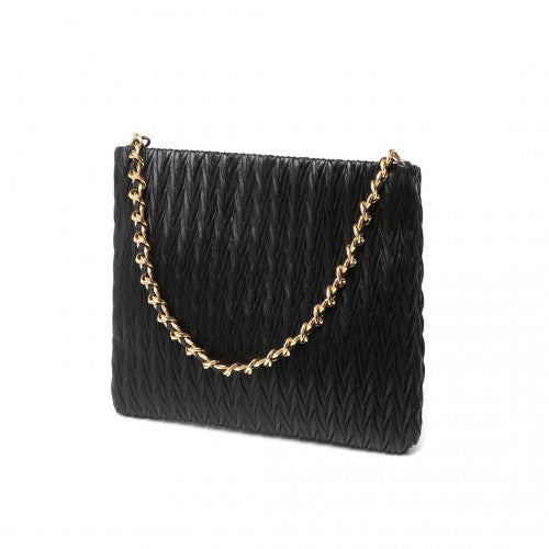 Easy Luggage LG2338 - Miss Lulu Sophisticated Embossed PU Leather Commuter Shoulder Bag With Chain Strap - Black