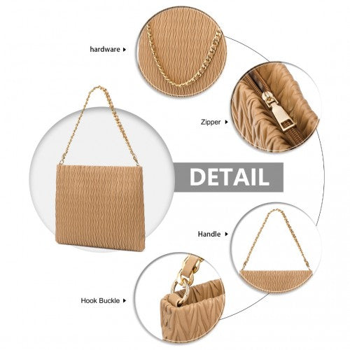 Easy Luggage LG2338 - Miss Lulu Sophisticated Embossed PU Leather Commuter Shoulder Bag With Chain Strap - Camel