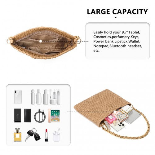 Easy Luggage LG2338 - Miss Lulu Sophisticated Embossed PU Leather Commuter Shoulder Bag With Chain Strap - Camel