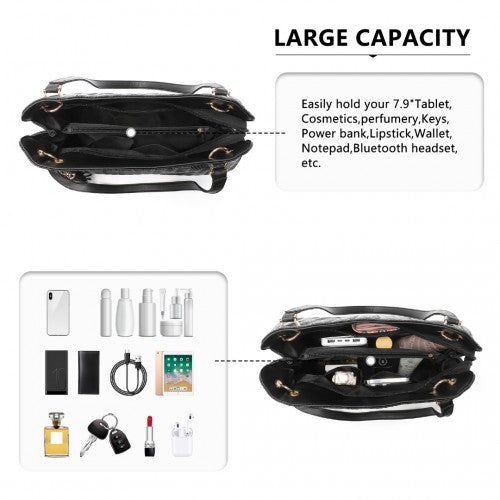 Easy Luggage LG2339 - Miss Lulu Chic Embossed Tote With Tassel Detail And Card Pouch - Black