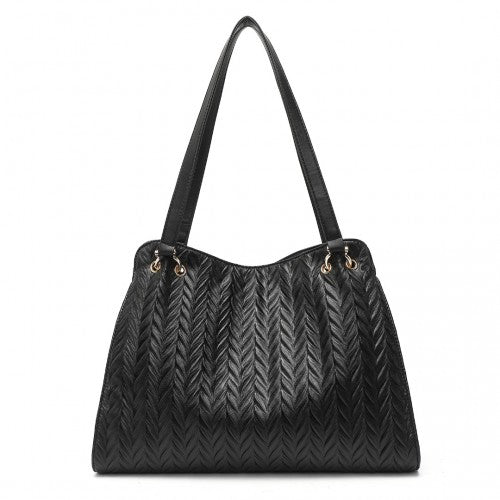 Easy Luggage LG2339 - Miss Lulu Chic Embossed Tote With Tassel Detail And Card Pouch - Black