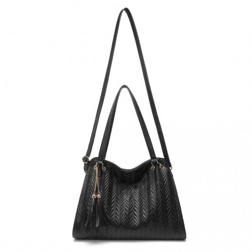 Easy Luggage LG2339 - Miss Lulu Chic Embossed Tote With Tassel Detail And Card Pouch - Black