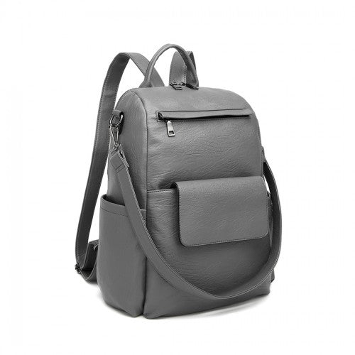 LH2012 - Miss Lulu Large Leather Look Backpack - Grey