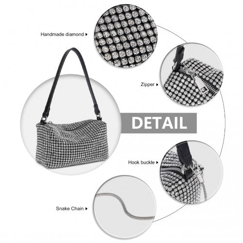 LH2407 - Miss Lulu Luxurious Rhinestone Crystal Evening Handbag - Silver