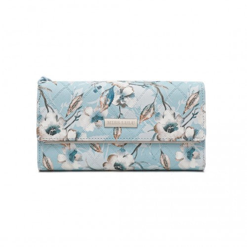 Easy Luggage LP2353F - Miss Lulu Ladies' Flower Printed PU Leather Long Purse - Blue