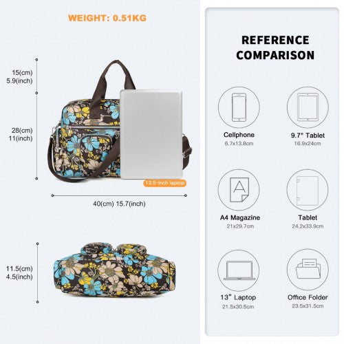 MSK2436F - Kono Large Capacity Travel Bag with Multiple Zippered Pockets And Flower Print Perfect For Daily Use - Brown