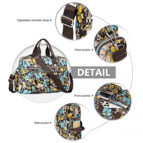 MSK2436F - Kono Large Capacity Travel Bag with Multiple Zippered Pockets And Flower Print Perfect For Daily Use - Brown
