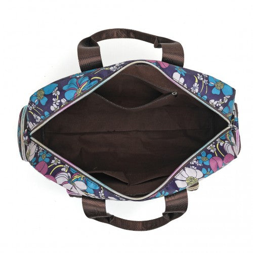 MSK2436F - Kono Large Capacity Travel Bag with Multiple Zippered Pockets And Flower Print Perfect For Daily Use - Navy