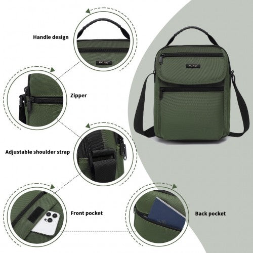MSK2446 - Kono Durable Men's Crossbody Shoulder Bag with Multiple Pockets - Messenger Bag for Travel, Work, and Daily Use - Green
