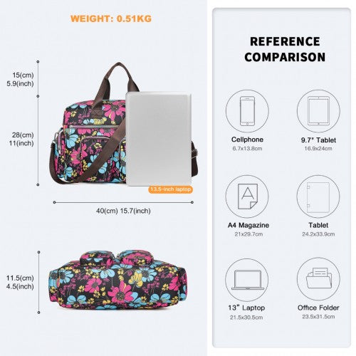 MSK2436 - Kono Large Capacity Travel Bag with Multiple Zippered Pockets And Flower Print Perfect For Daily Use - Black