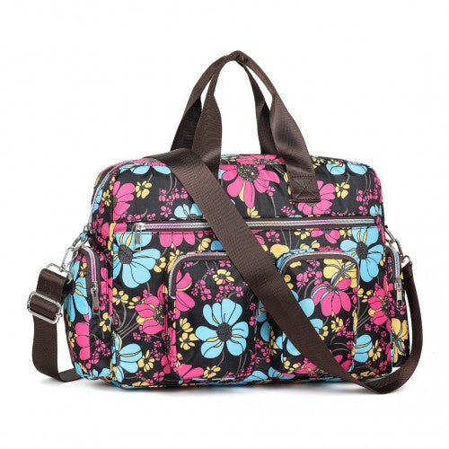 MSK2436 - Kono Large Capacity Travel Bag with Multiple Zippered Pockets And Flower Print Perfect For Daily Use - Black